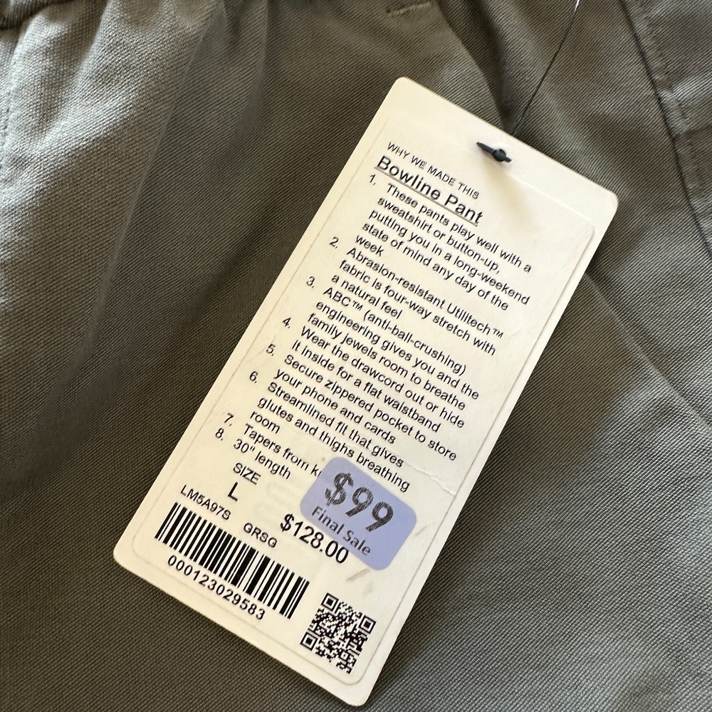 Mens Olive Green Lululemon Bowline Pant